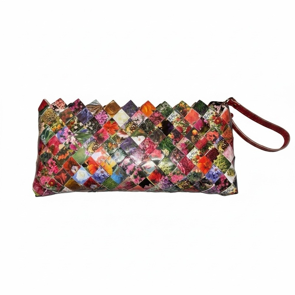 Nahui Olin Colorful Candy Wrapper Wristlet Floral Patent Leather Strap NWT Fun